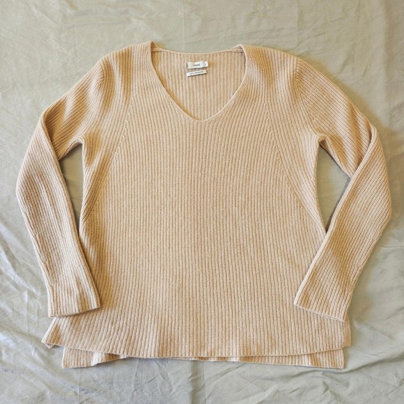 Vince Sweaters - Vince 100% Cashmere Ribbed V-Neck Sweater Oatmeal Beige Medium